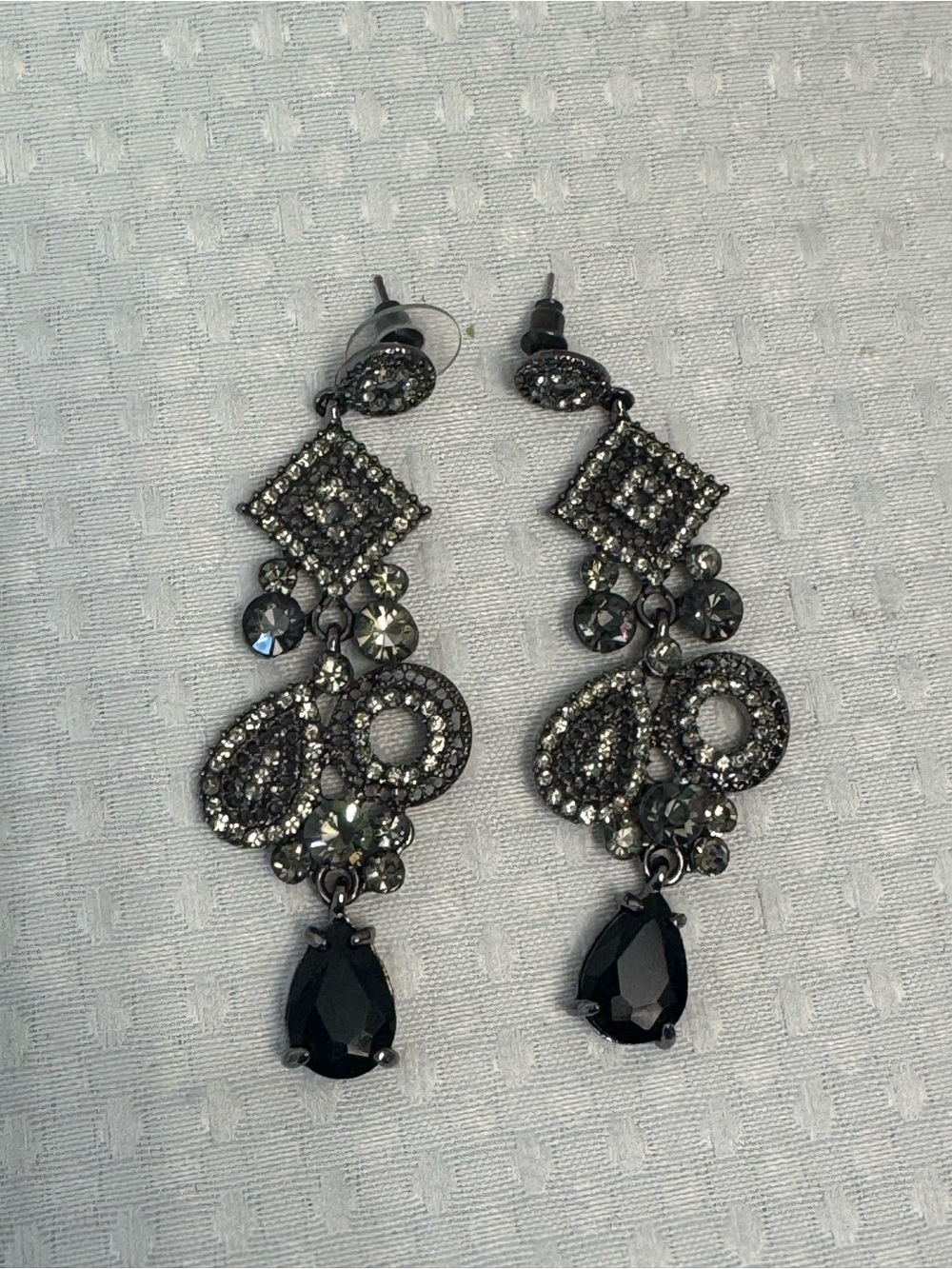Elegant Black and Gunmetal Crystal Drop Earrings - Women Jewelry